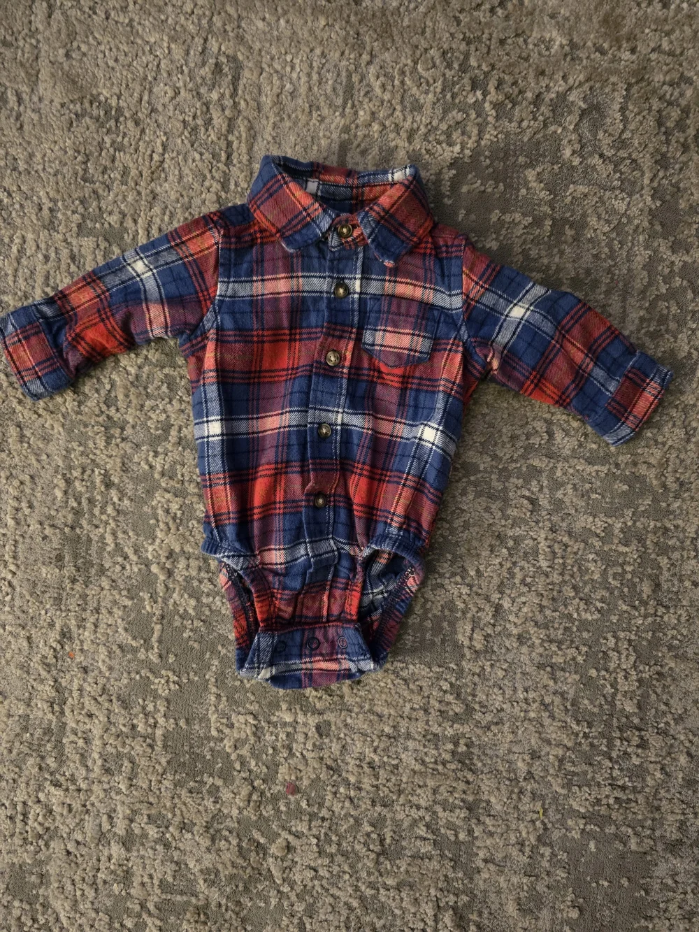Carter's Red & Blue Plaid Button-Front One-Piece Bodysuits